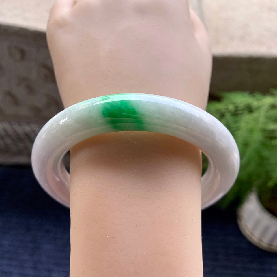 糯种白底青圆条手镯（59.8mm）（yc093308）