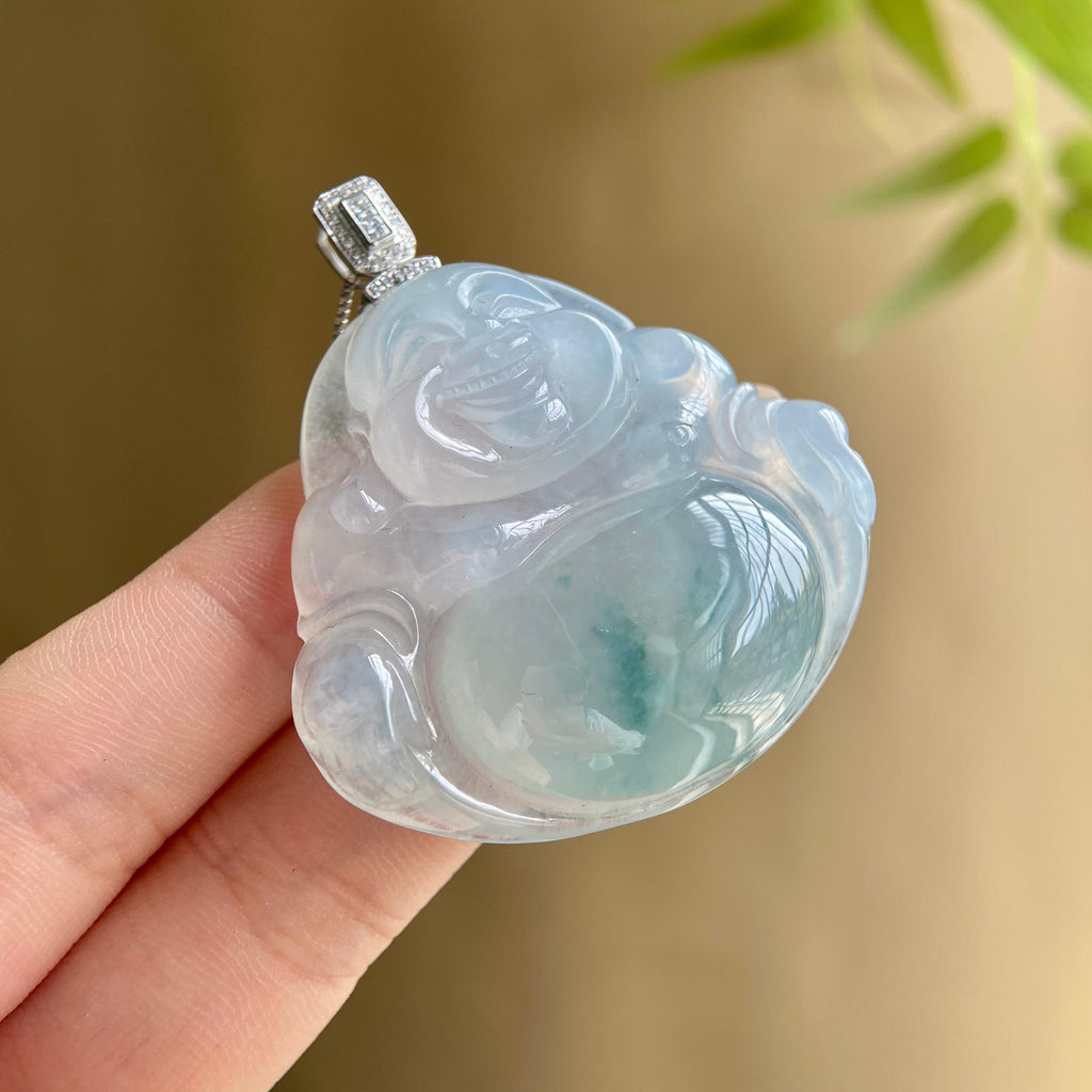 18k金钻镶冰种飘花佛公吊坠（yc207505）