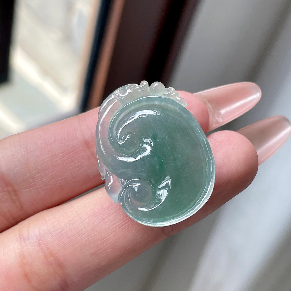 糯冰种油青色湖水绿如意吊坠 天然缅甸A货翡翠（yc525992）