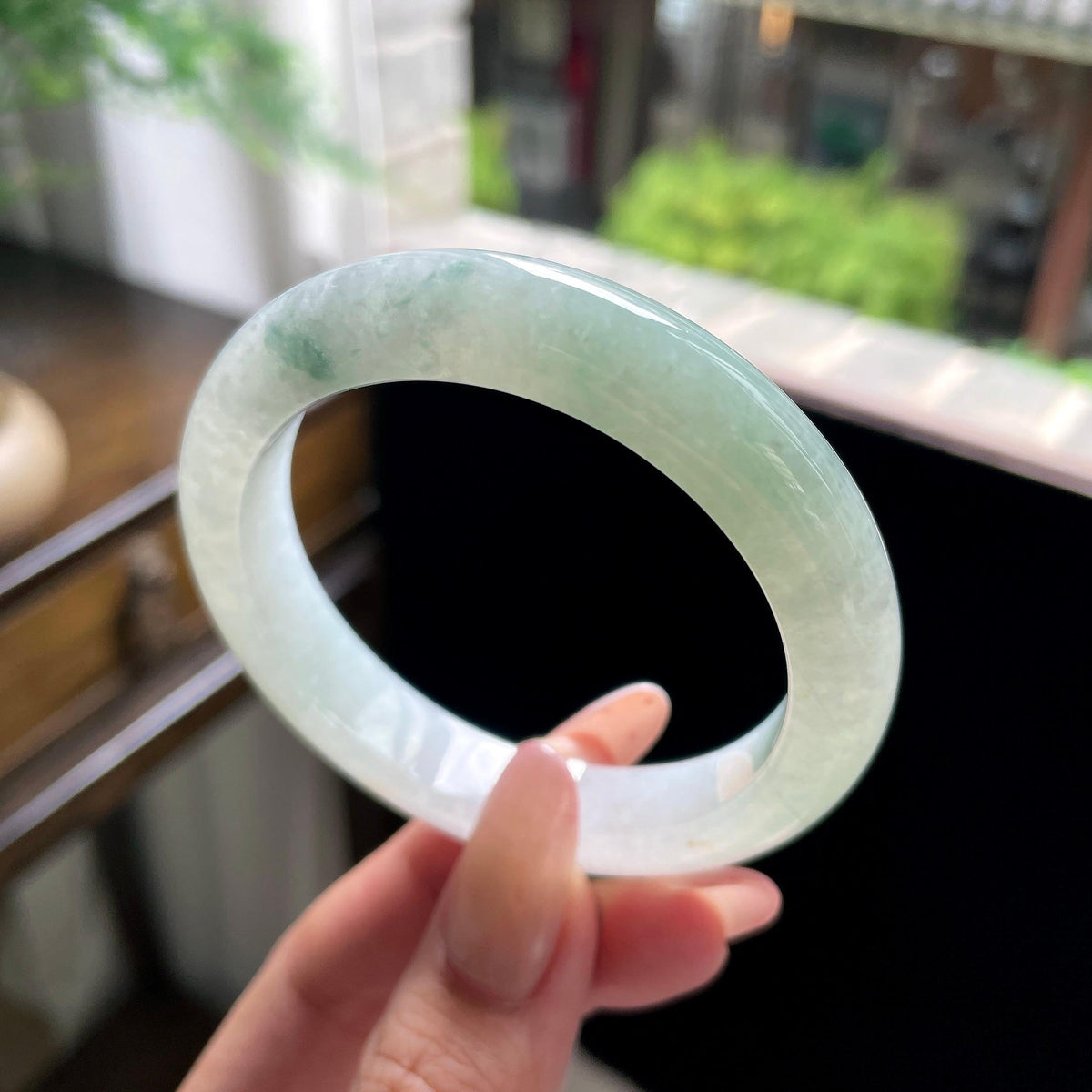 糯种飘花正圈平安镯 54.5圈 天然缅甸A货翡翠（yc696427）