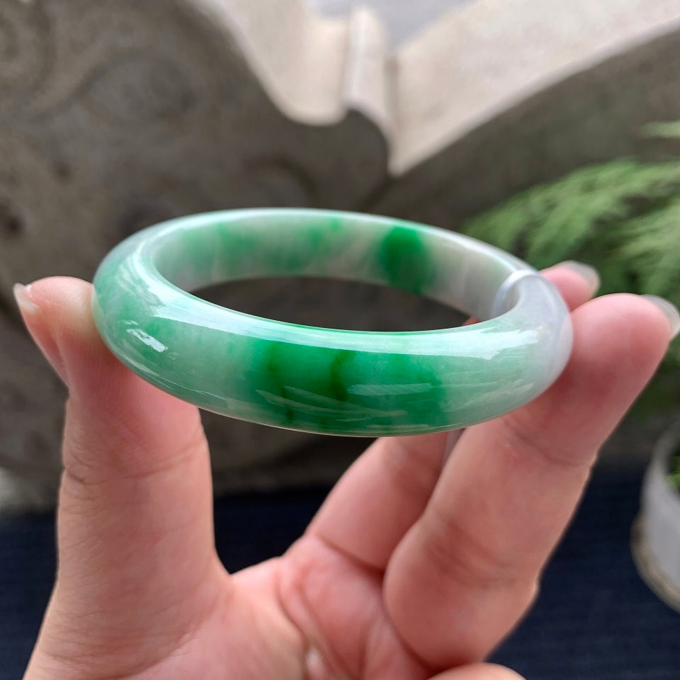 细糯种飘阳绿平安镯（51.5mm）（yc089891）