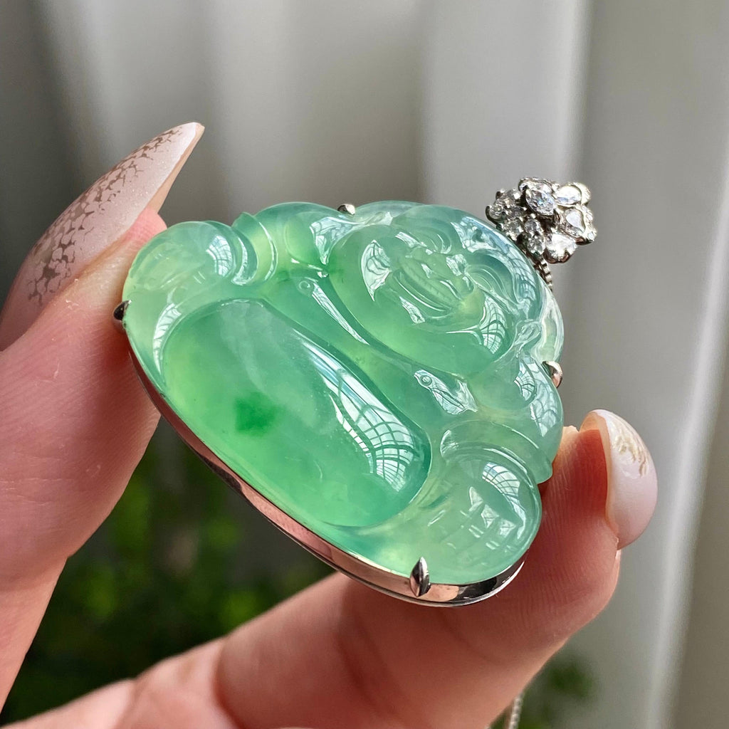 18k金钻镶冰种满绿佛公吊坠（yc206477）