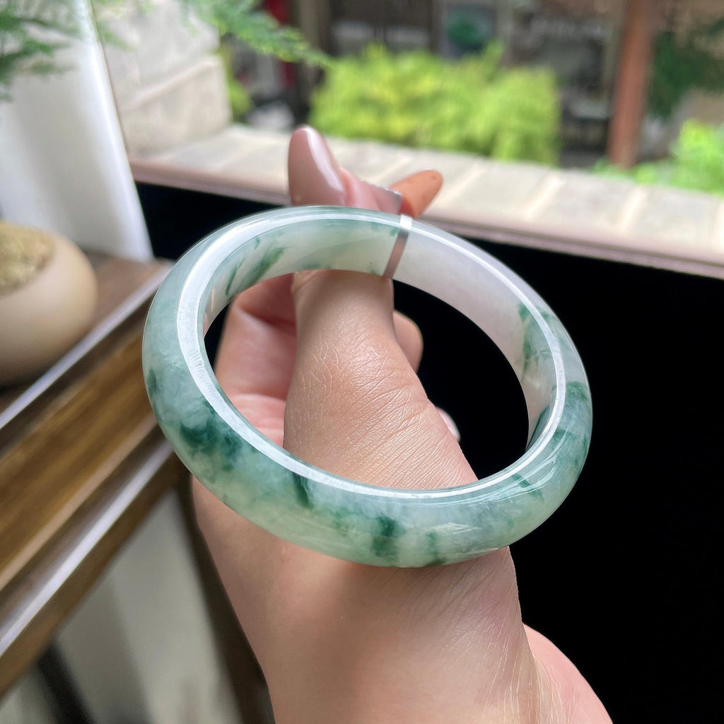 细糯种飘花正圈平安镯 54圈 天然缅甸A货翡翠（yc693146）