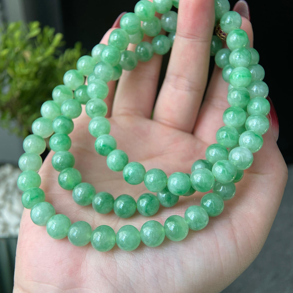 糯冰种满绿珠链（90颗）（yc213105）