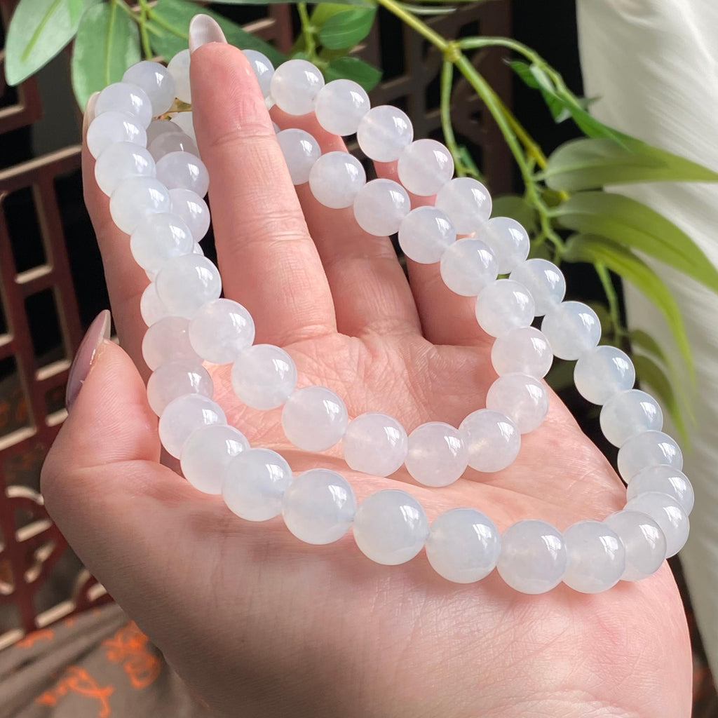 糯冰种白月光珠链（56颗）（yc195190）