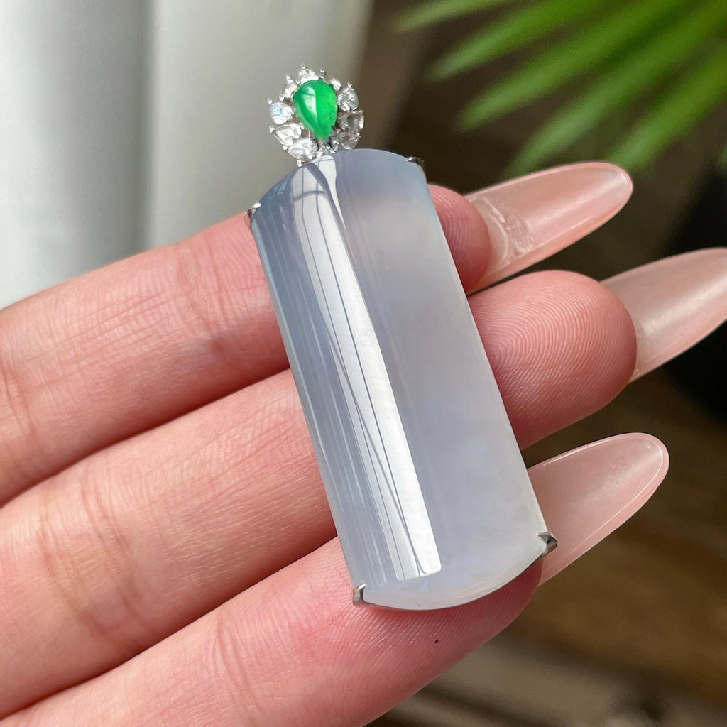 18K金镶冰种冰蓝底无事牌吊坠 天然缅甸A货翡翠（yc534453）