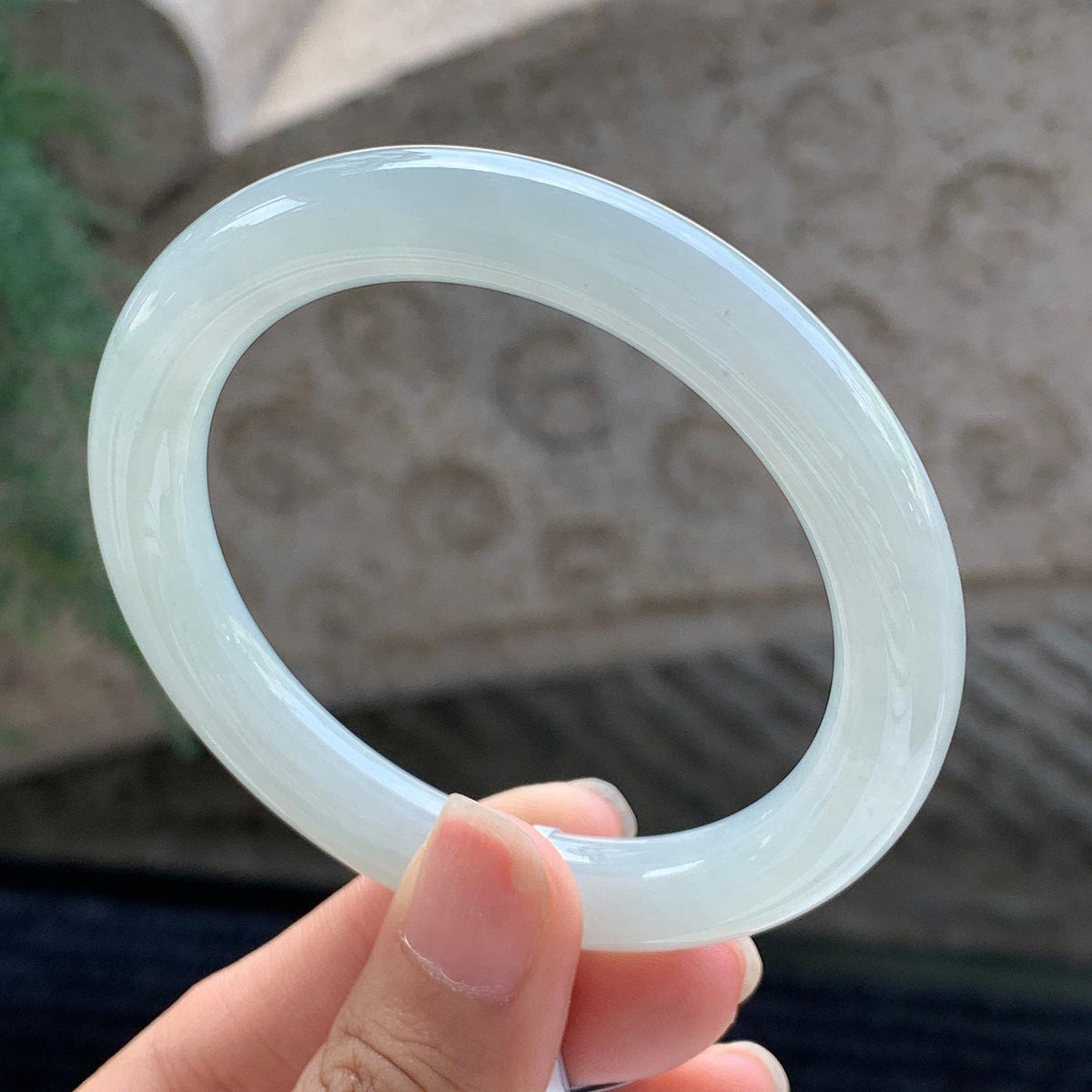 细糯种 无色白月光圆条手镯 53.5圈 天然缅甸A货翡翠（yc699552）
