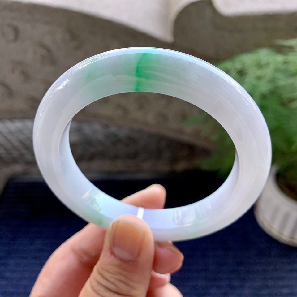 细糯种飘绿平安镯（57.7mm）（yc098531）