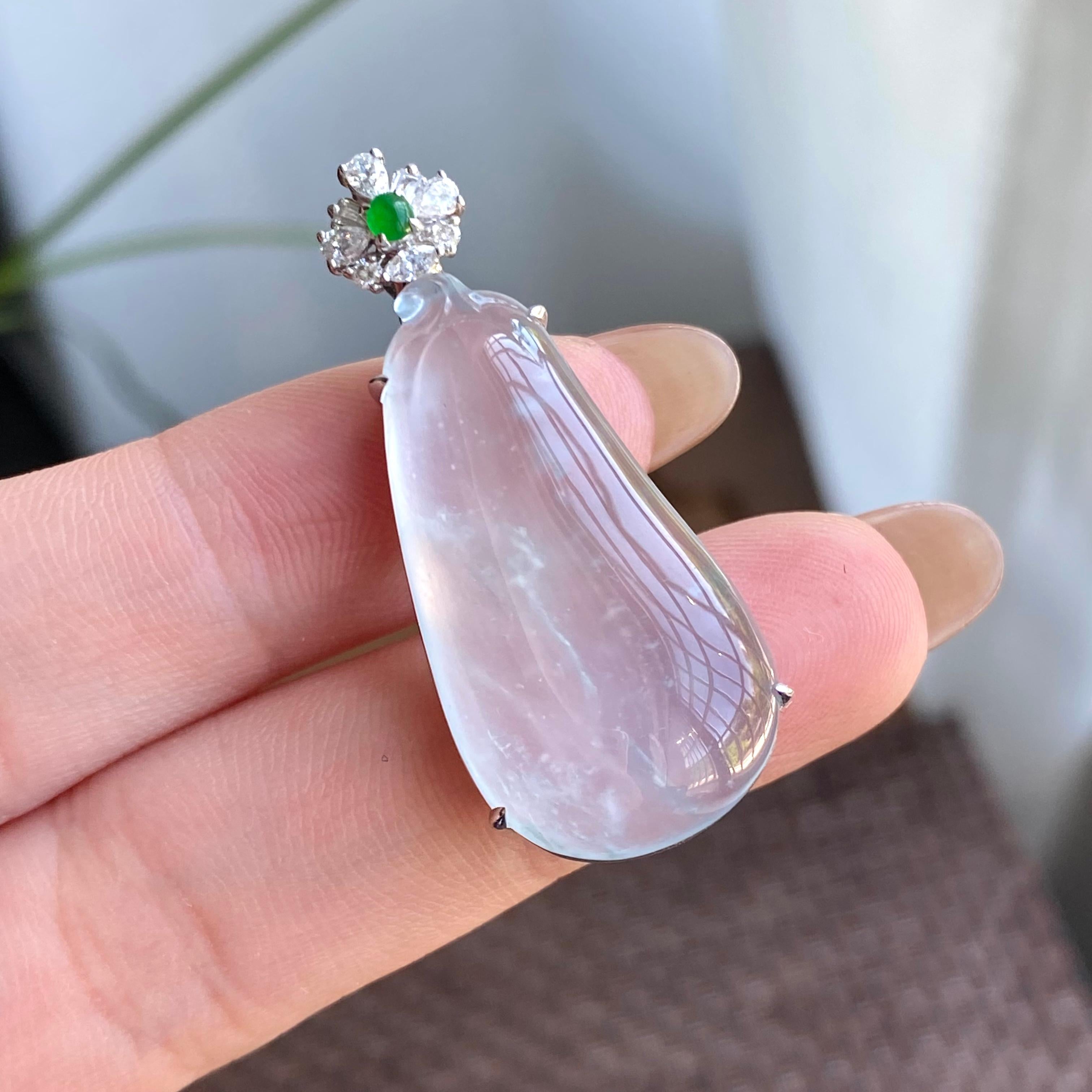 18k金钻镶冰种雪花棉福瓜吊坠（yc266151）