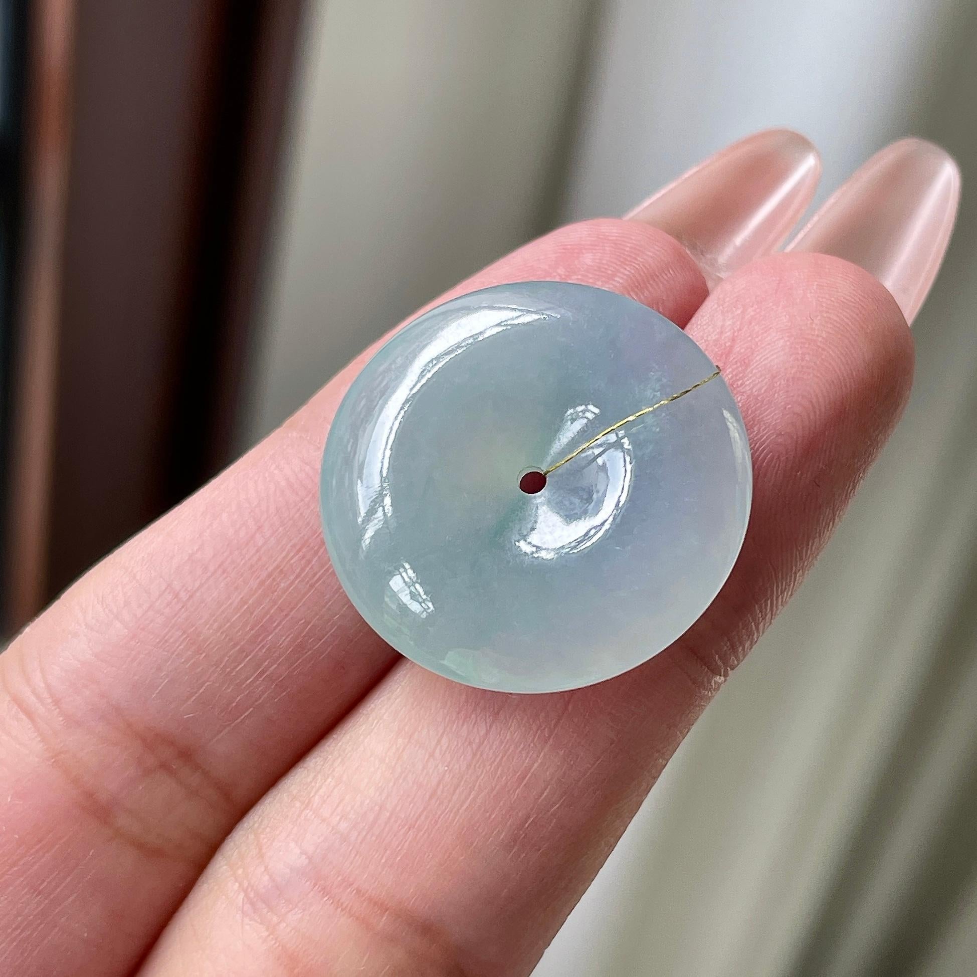糯冰种带底色蓝底平安扣吊坠 天然缅甸A货翡翠（yc524184）