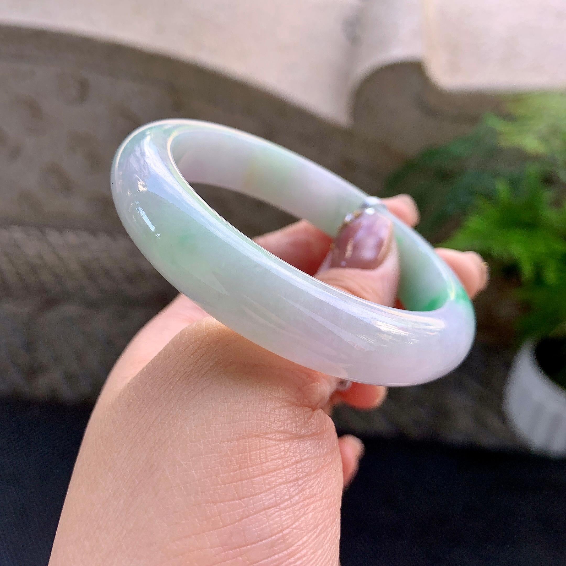 细糯种白底青平安镯（56.8mm）（yc273605）