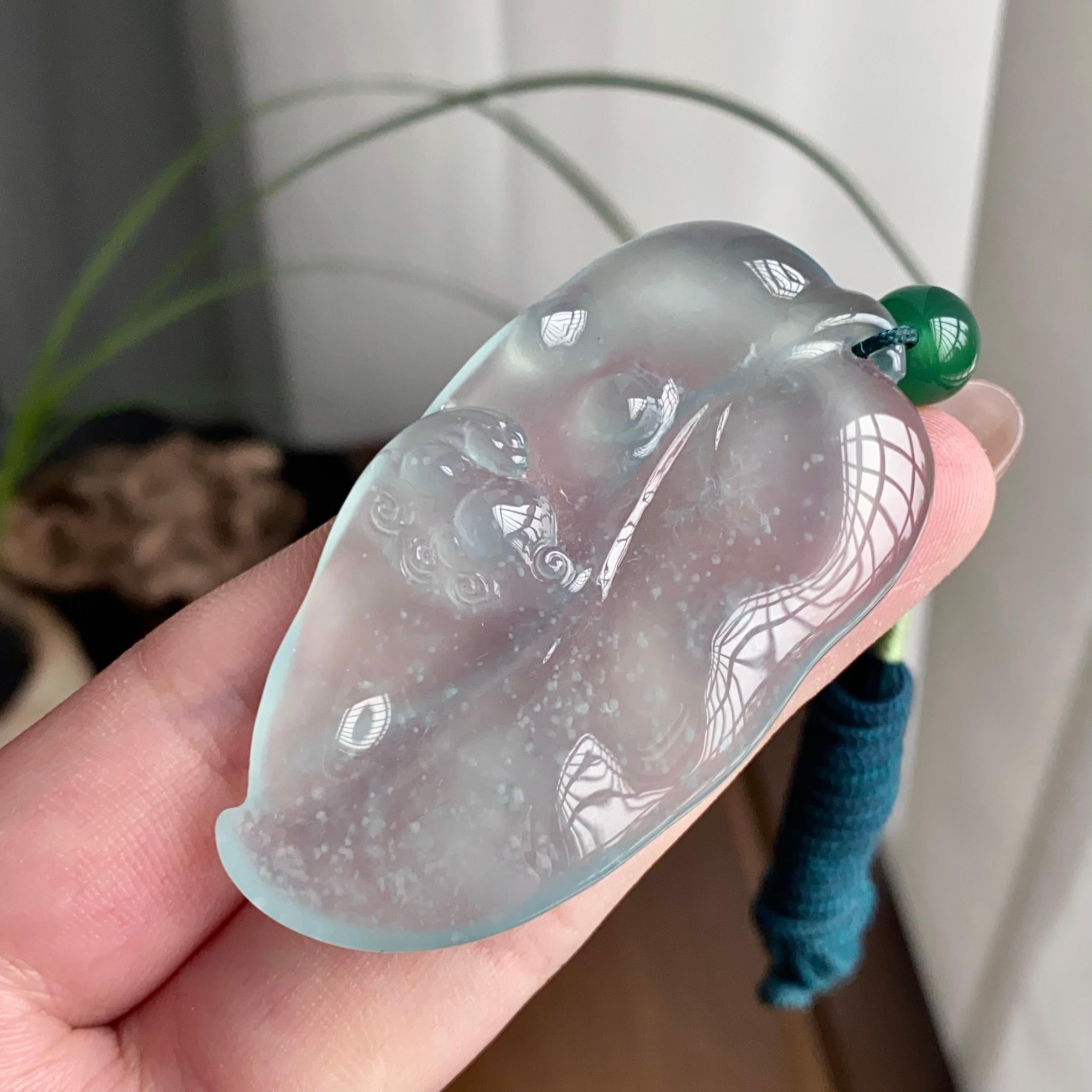 高冰种雪花棉玉叶吊坠（yc260827）