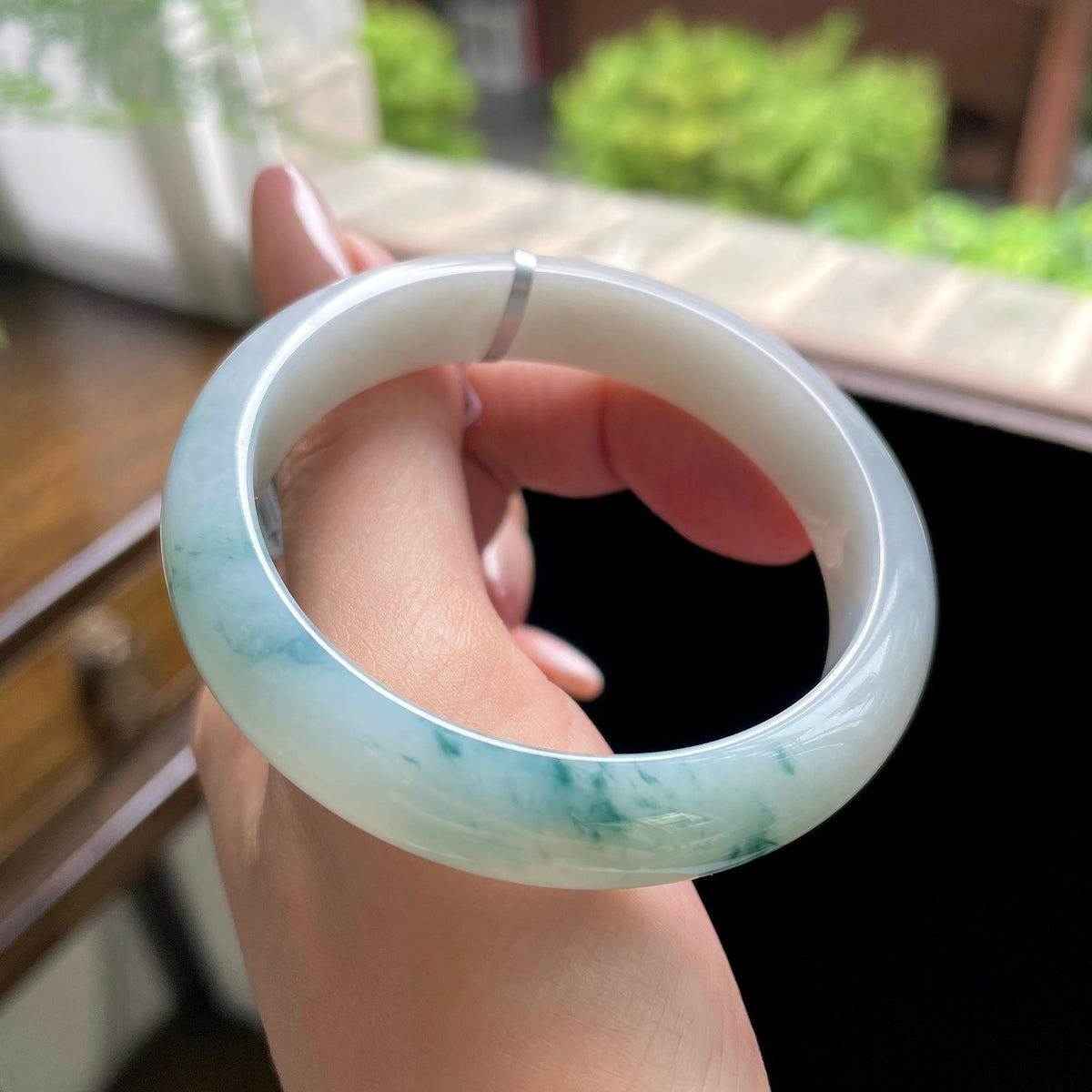 秒杀 细糯种蓝飘花正圈平安镯 52.2圈（yc709454）