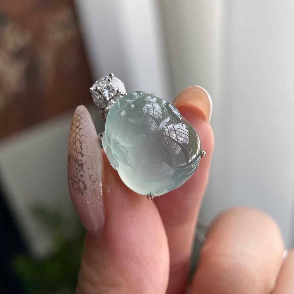 18k金钻镶冰种晴底貔貅吊坠（yc209938）