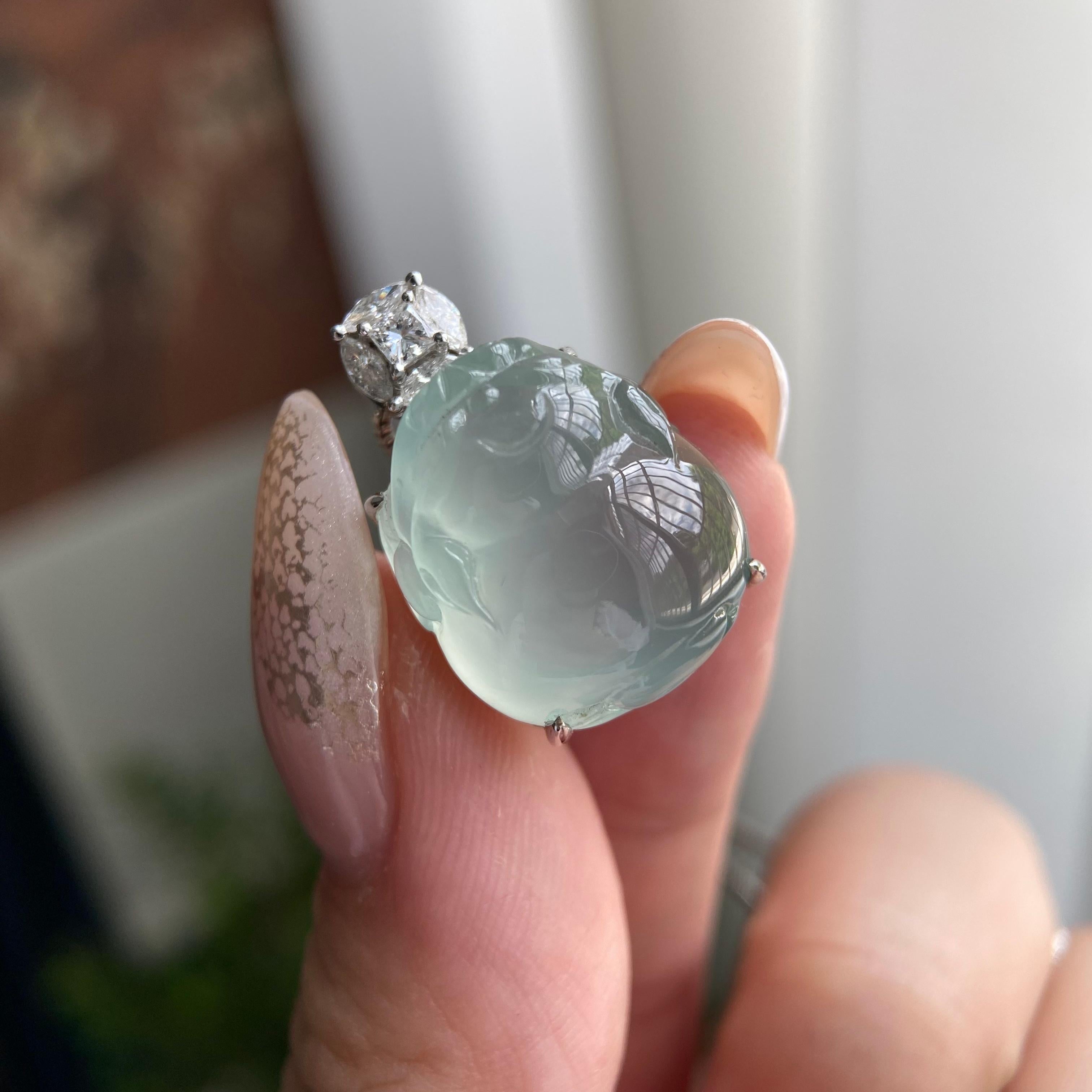 18k金钻镶冰种晴底貔貅吊坠（yc209938）