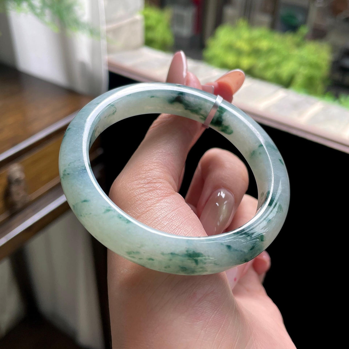 细糯种飘花正圈平安镯 55圈 天然缅甸A货翡翠（yc696435）