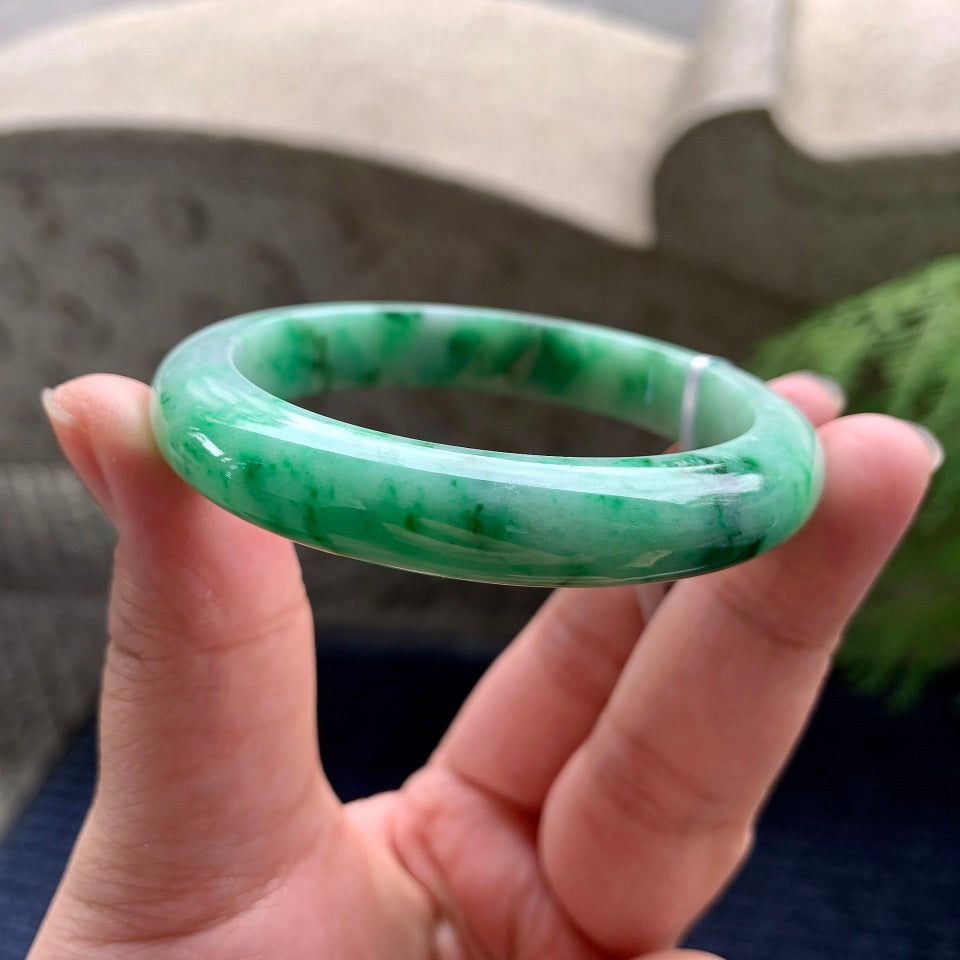 糯种飘绿花平安镯（53.8mm）（yc088380）