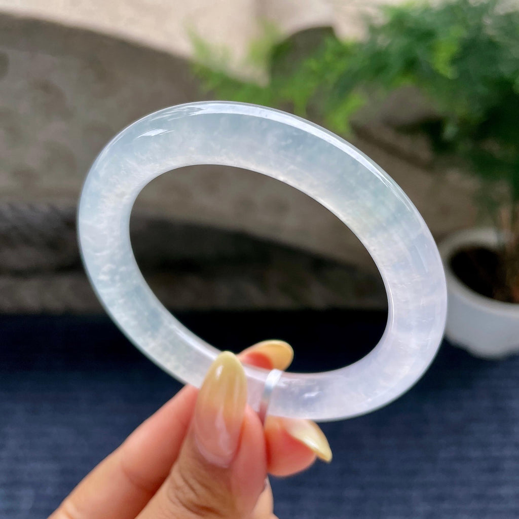 小圈口 冰种无色雪花棉圆条手镯53.7圈 （yc487043）