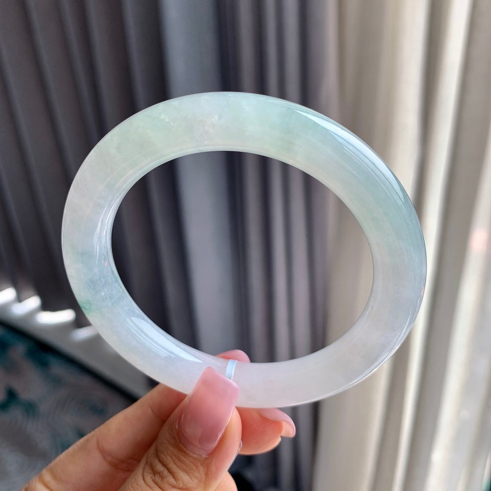 糯冰种飘花圆条手镯（60.7mm）（yc097025）