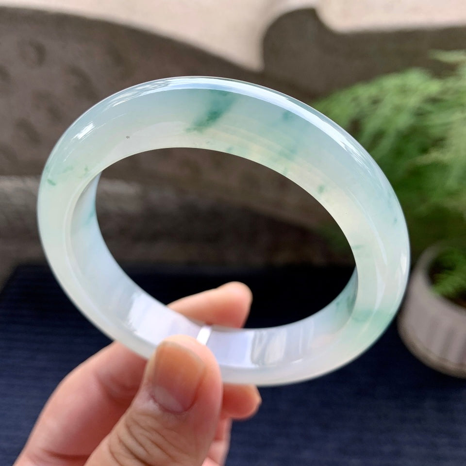 糯冰种飘花平安镯（56.3mm）（yc098130）