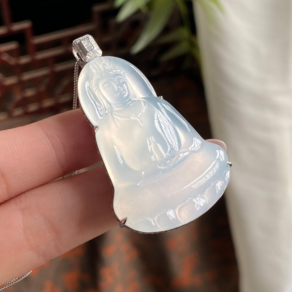 18k金钻镶冰种白月光观音吊坠（yc195167）