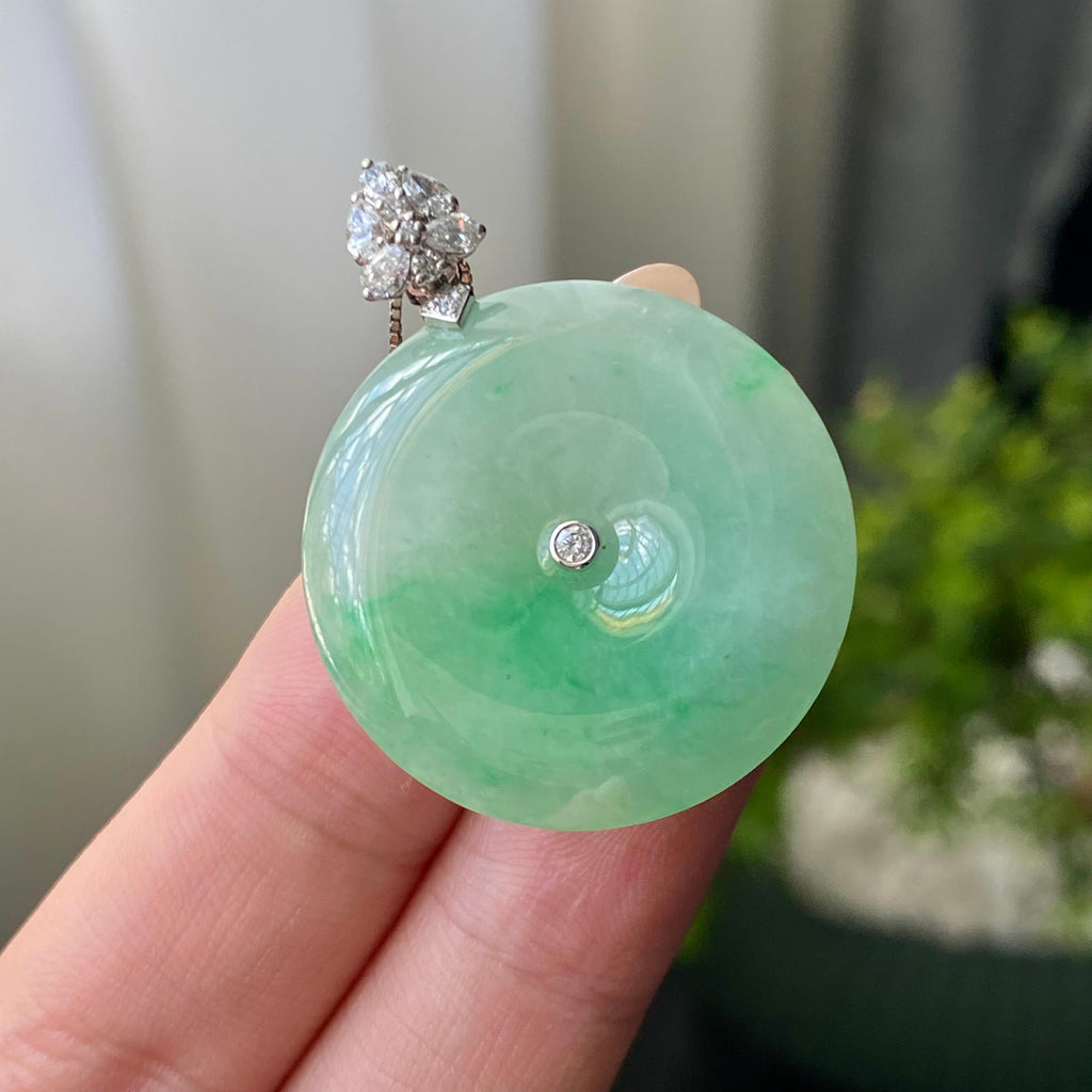 18k金钻镶细糯种飘花平安扣吊坠（yc206560）