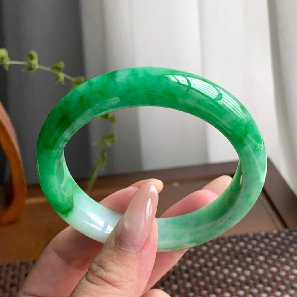 细糯种阳绿平安镯（57圈）（yc247432）