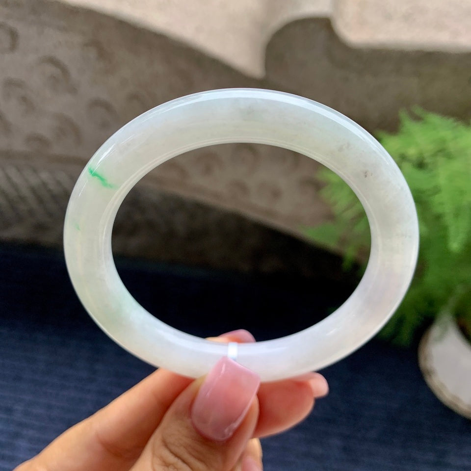 细糯种飘绿圆条手镯（56mm）（yc090095）
