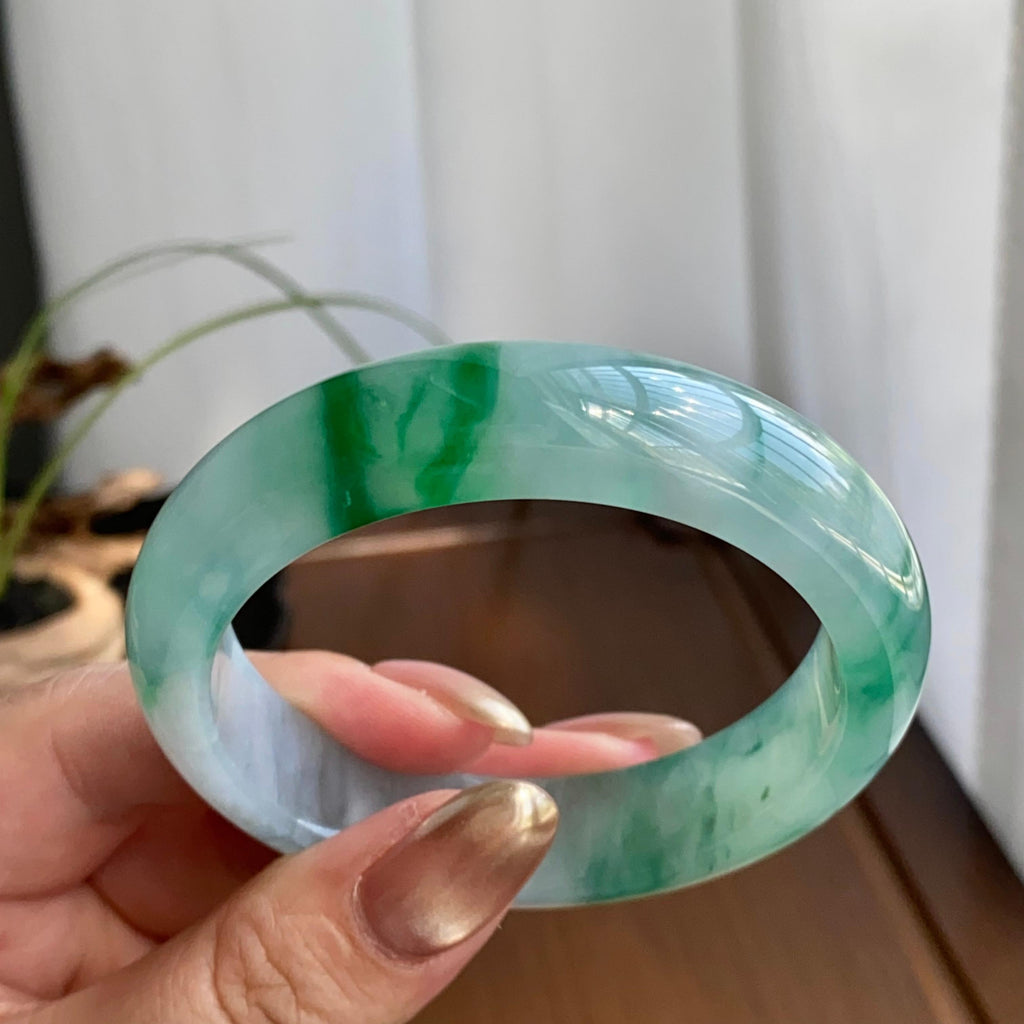 冰种辣绿色花平安镯（52圈）（yc259111）