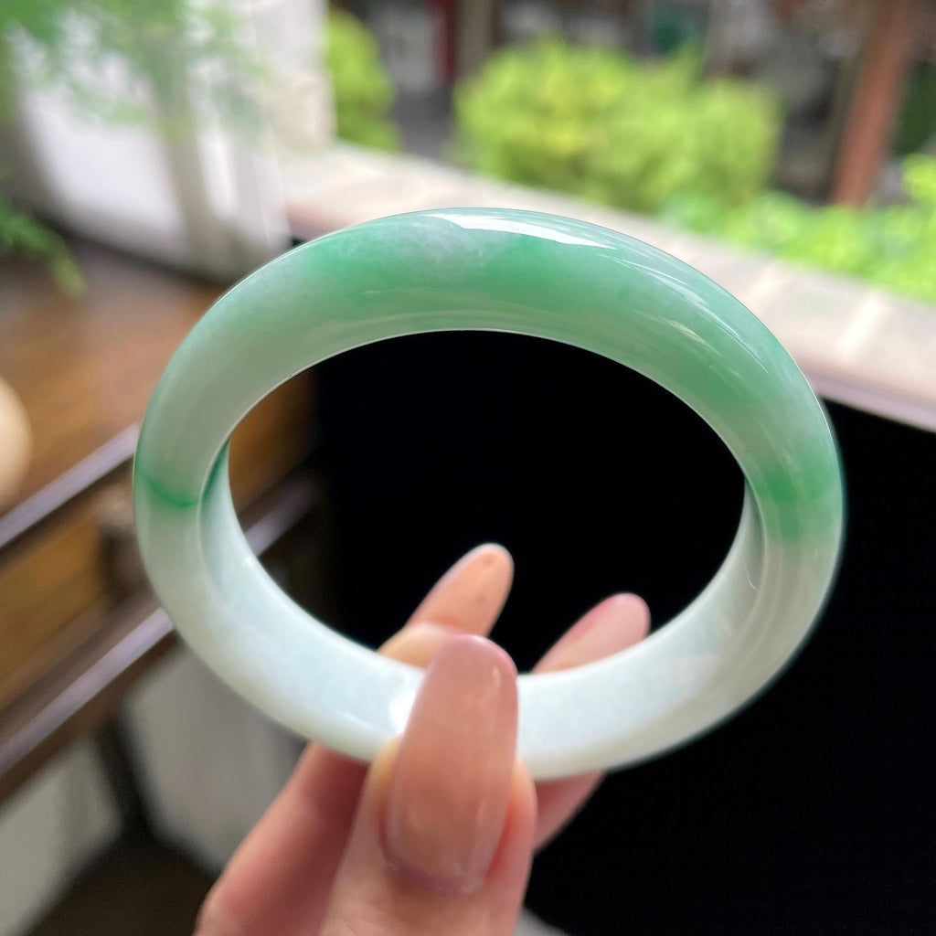 糯种阳绿白底青正圈平安镯 53圈（yc709467）