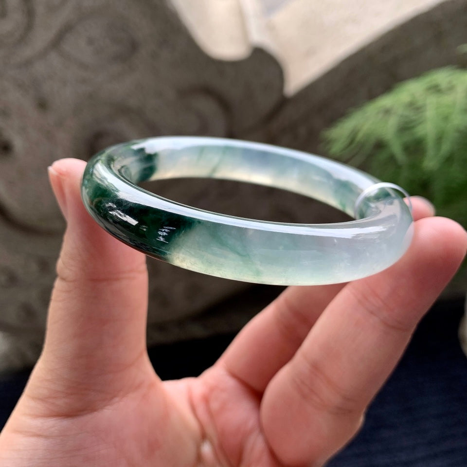 糯冰种飘花圆条手镯（53.7mm）（yc091787）