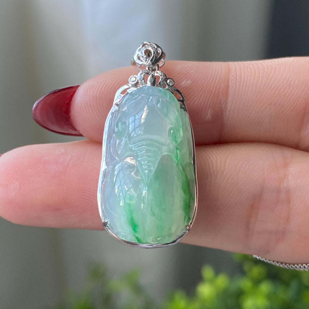 18k金钻镶冰种飘花貔貅吊坠（yc204842）