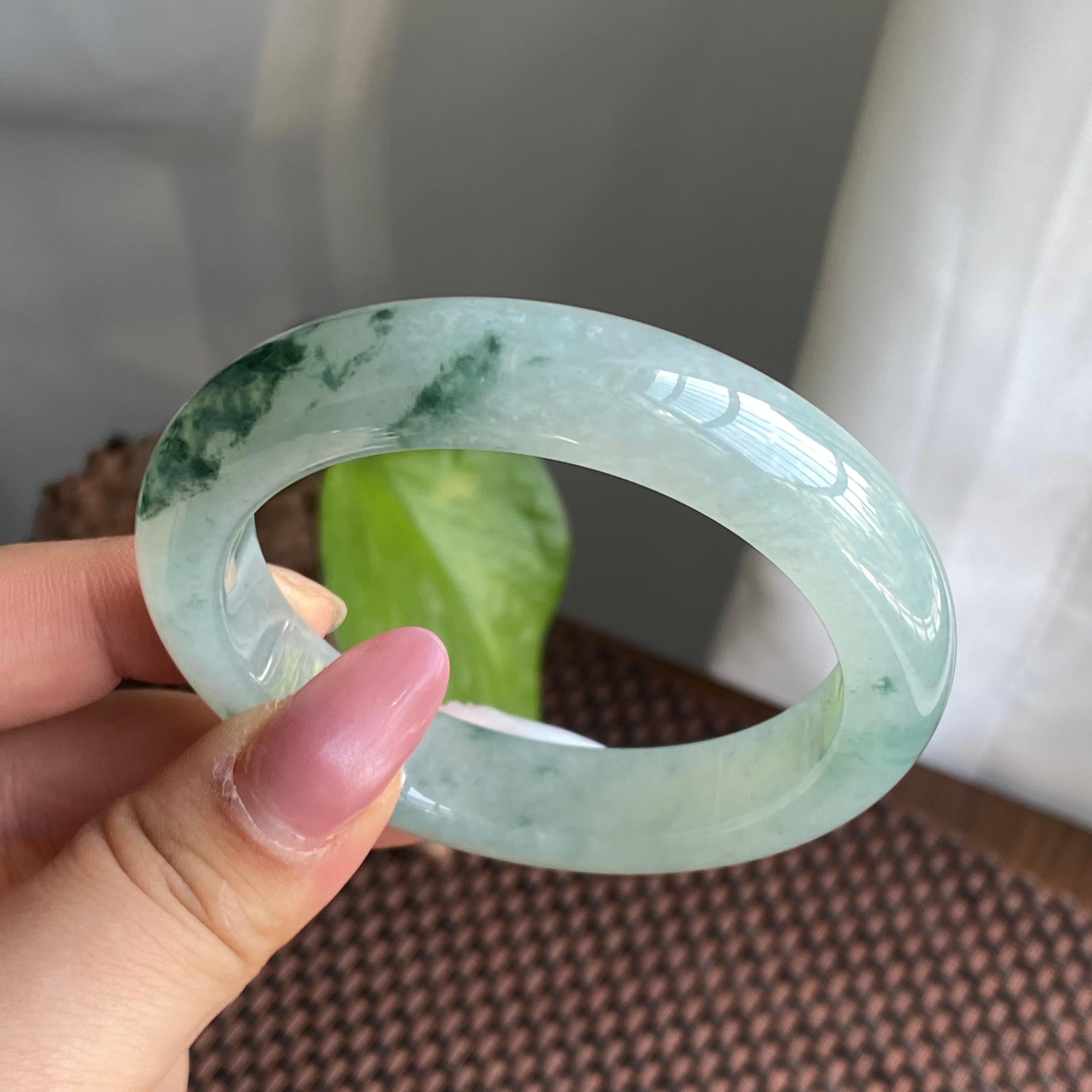 糯冰种飘花正圈手镯（54圈）（yc280885）