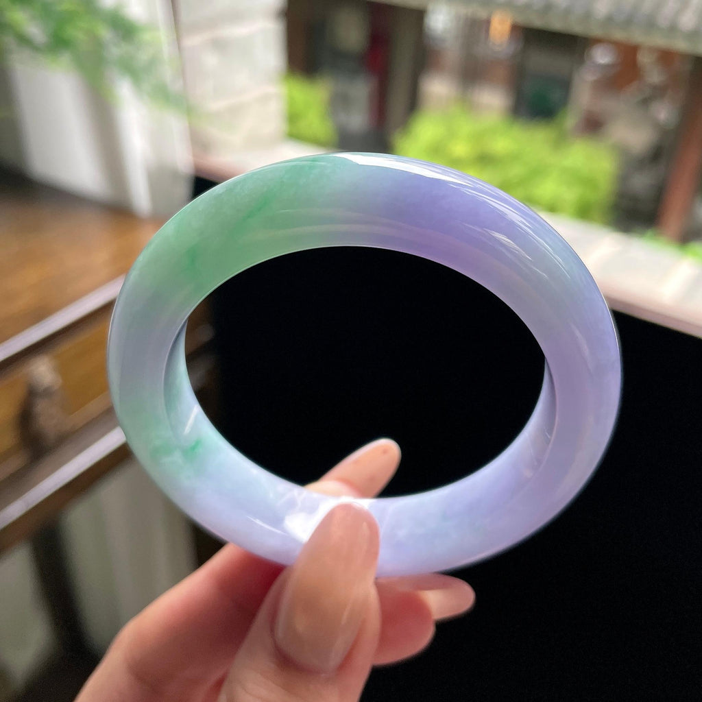 小圈口 细糯种春彩正圈平安镯 52.5圈 天然缅甸A货翡翠（yc696415）