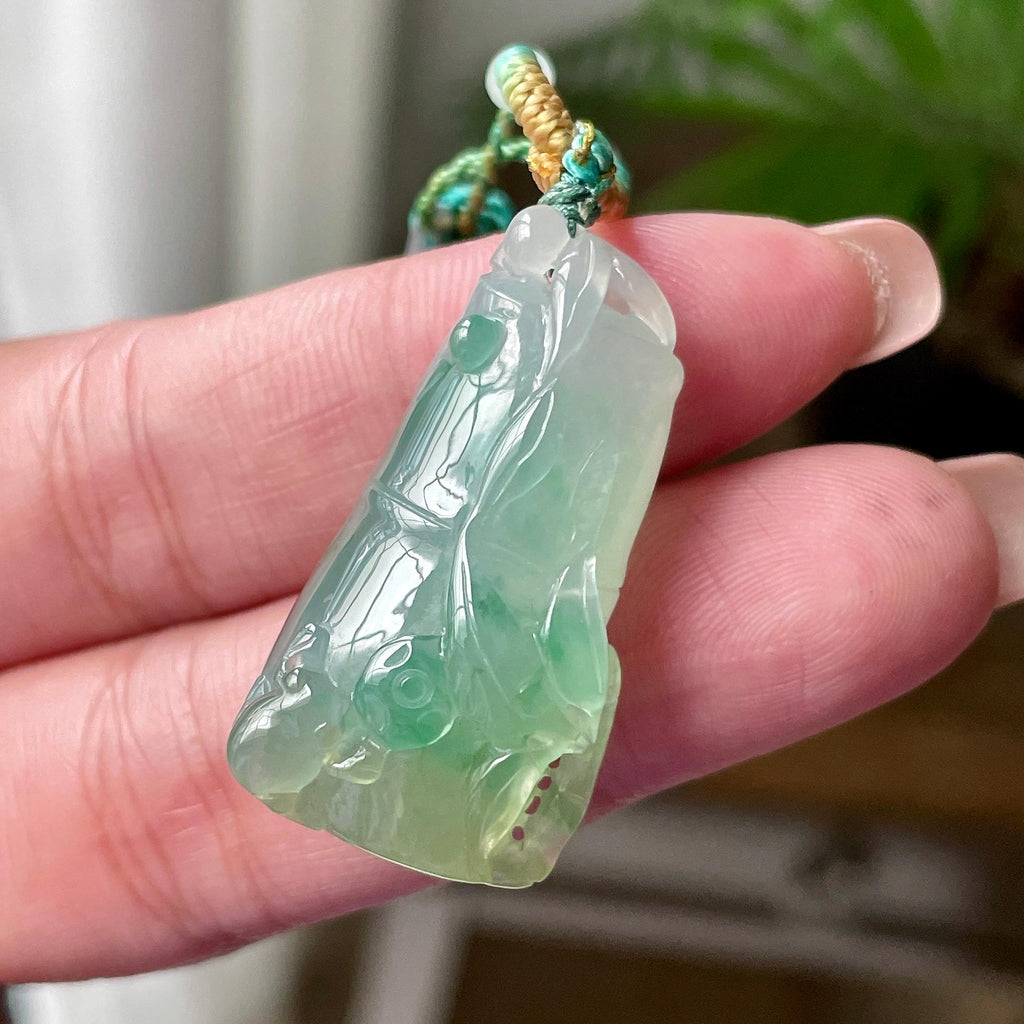 糯冰种黄加绿竹节吊坠 天然缅甸A货翡翠（yc522720）