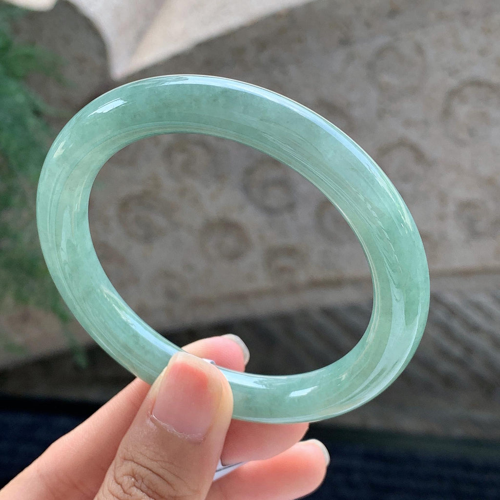 糯种 湖水绿圆条手镯 54.5圈 天然缅甸A货翡翠（yc699566）