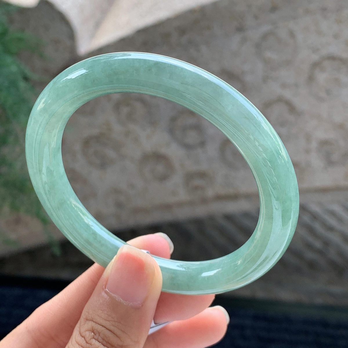 糯种 湖水绿圆条手镯 54.5圈 天然缅甸A货翡翠（yc699566）