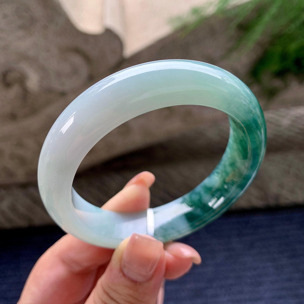 细糯种飘蓝花正圈平安镯 55.2圈口 天然缅甸A货翡翠（yc536202）