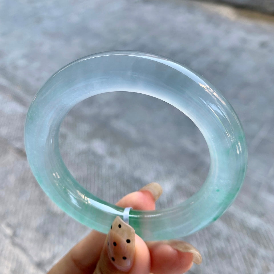 高冰飘绿翡翠圆条手镯镯心一套（52.8mm）（yc025803）