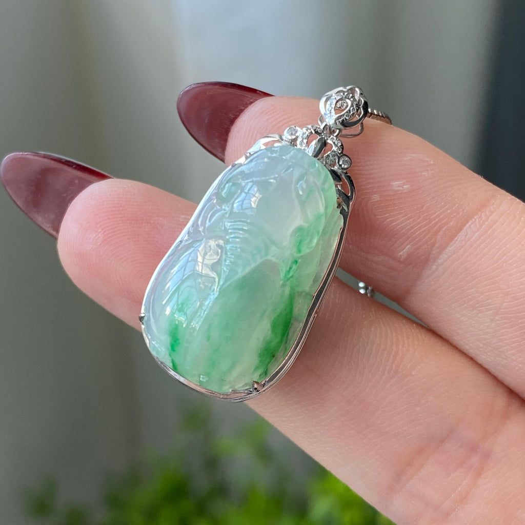 18k金钻镶冰种飘花貔貅吊坠（yc204842）