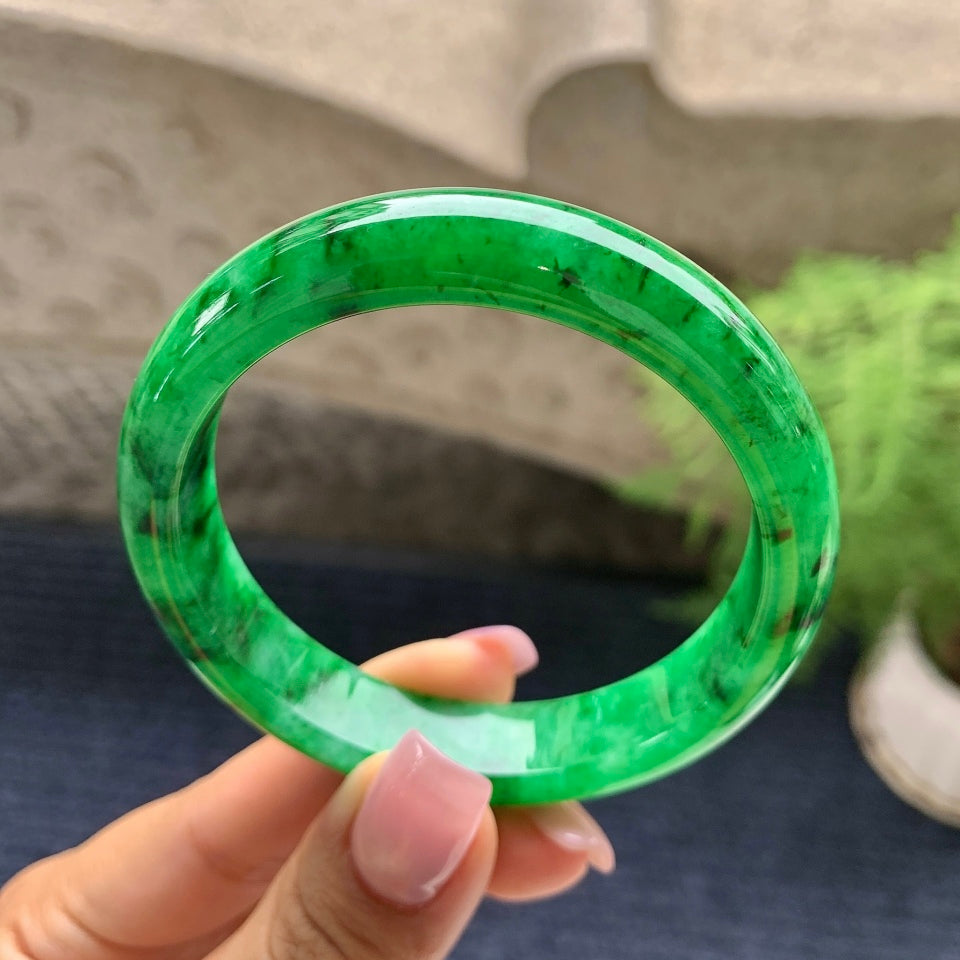 细糯种满绿平安镯（56mm）（yc090116）