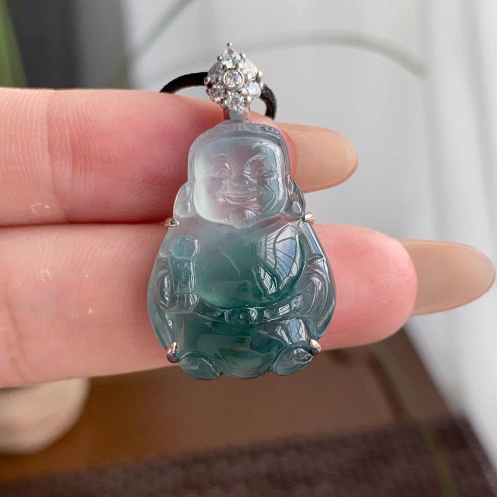 18k金钻镶冰种飘蓝财神吊坠（yc250173）