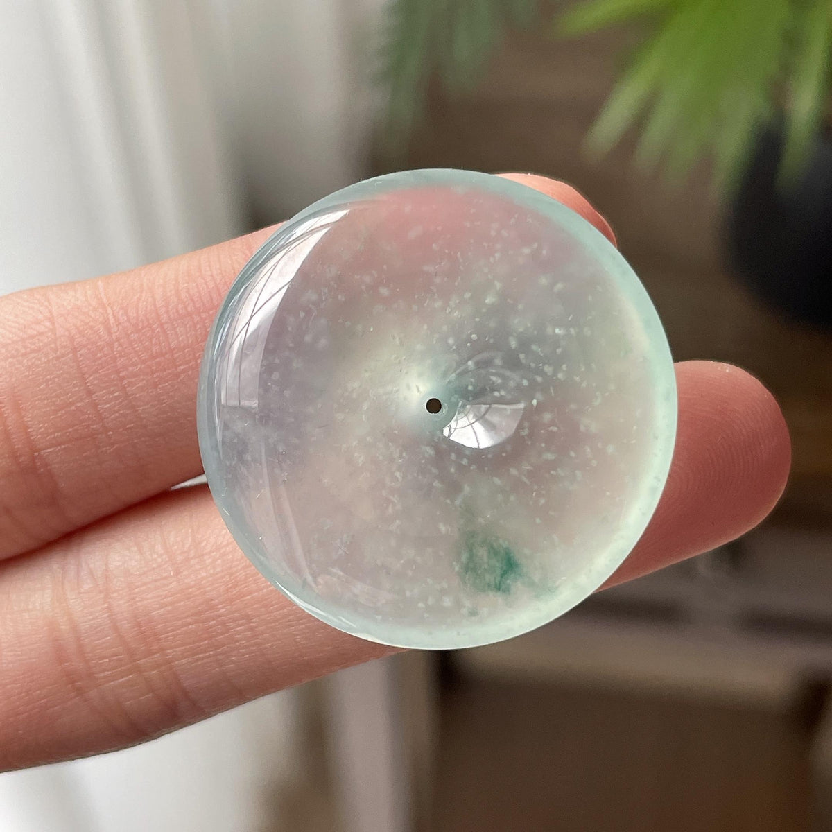冰种雪花棉飘绿平安扣吊坠（yc711250）