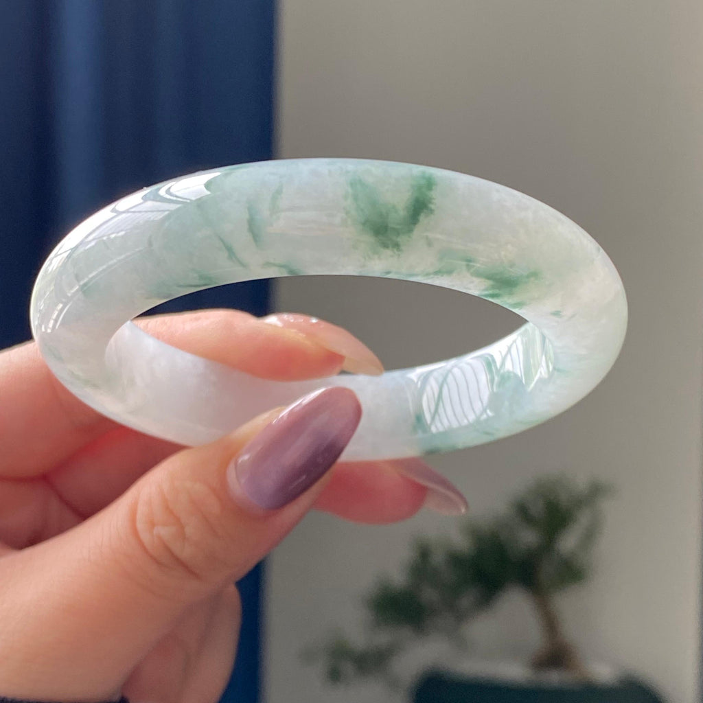 糯冰种飘花平安镯手镯（55圈）（yc195200）