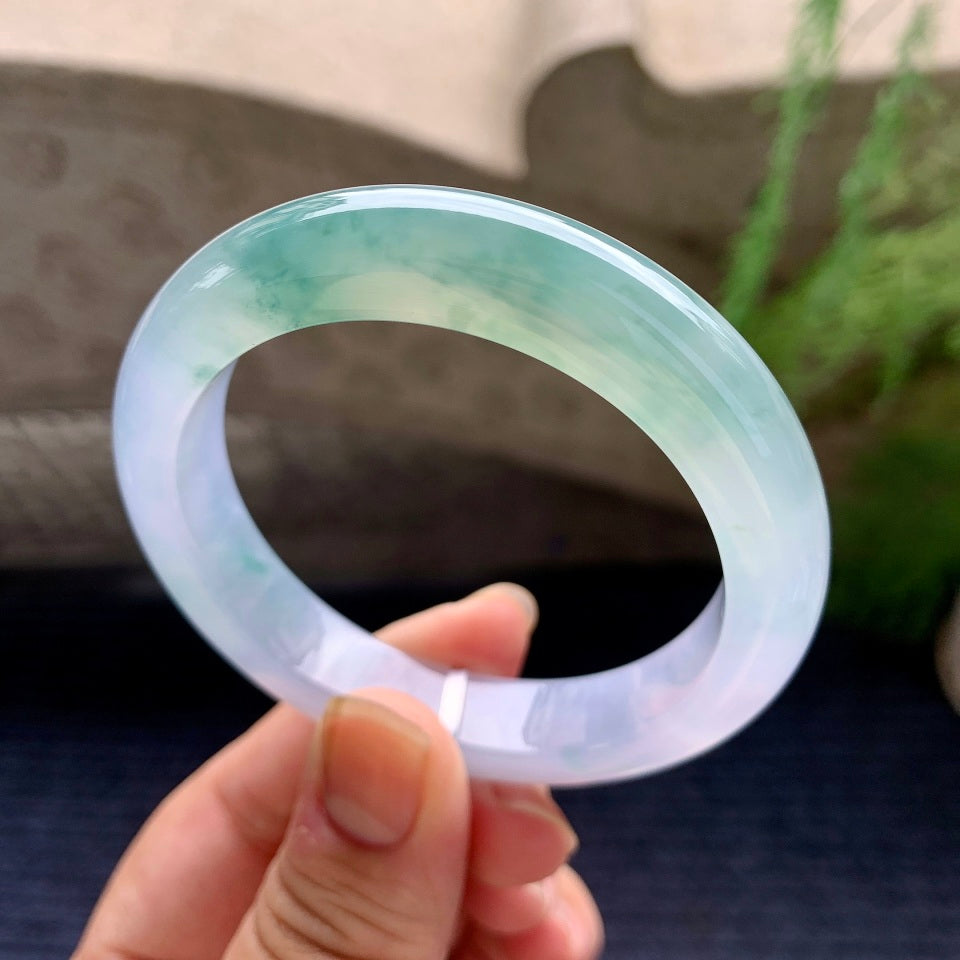 糯冰种紫罗兰飘花平安镯（52.8mm）（yc173916）