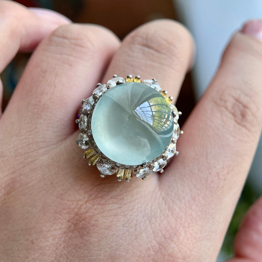 冰种正圆白月光戒面裸石（yc234334）