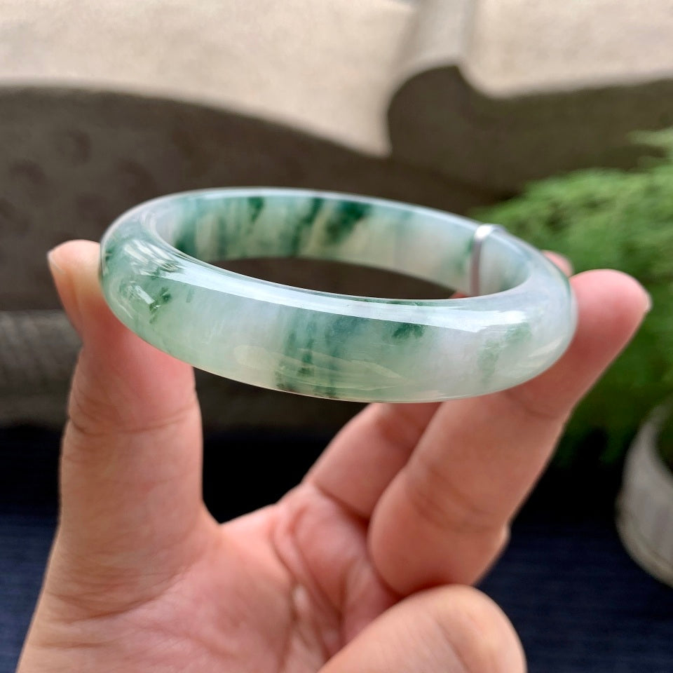 细糯种飘蓝绿花平安镯（55.8mm）（yc107777）