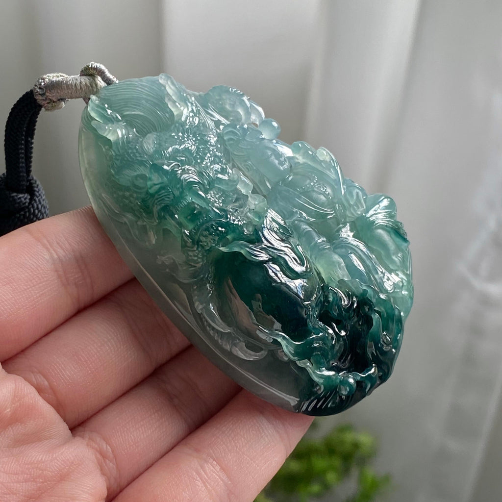 糯冰种蓝底神龙护主牌吊坠（yc214703）