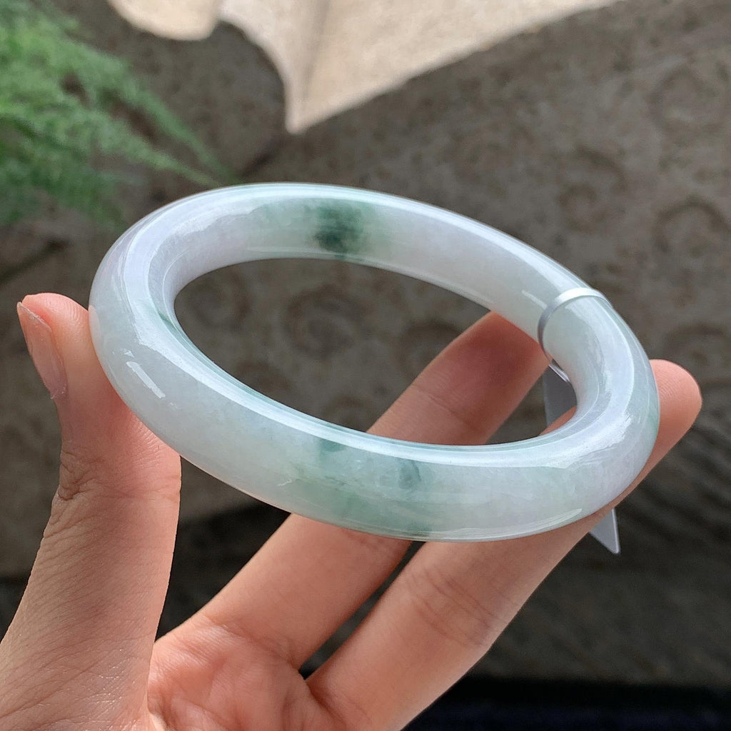 细糯种 飘花圆条手镯 56.5圈 天然缅甸A货翡翠（yc701181）