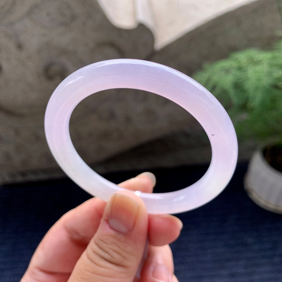 糯冰种淡紫罗兰圆条手镯（52mm）（yc117930）